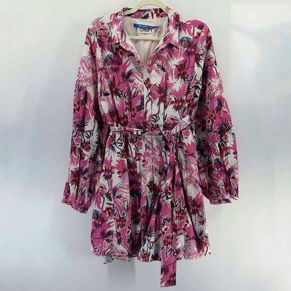 Chufy Ushi Mini Dress Pink Floral Long Sleeve Collared Button Down - Picture 2 of 8